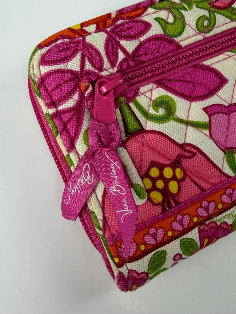 Vera Bradley Wallet Womens Pink Orange Floral Zip Turn Lock Lilli Bell Retired